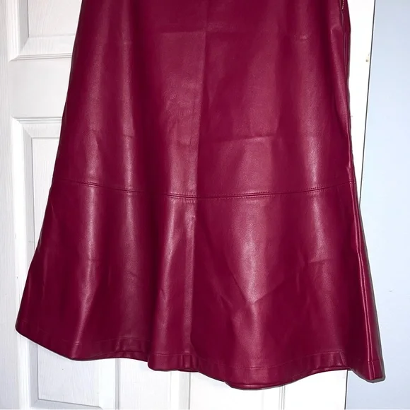 INC International Concepts Berry Burgundy Faux Leather Trumpet A-line Midi Skirt - Picture 4 of 12